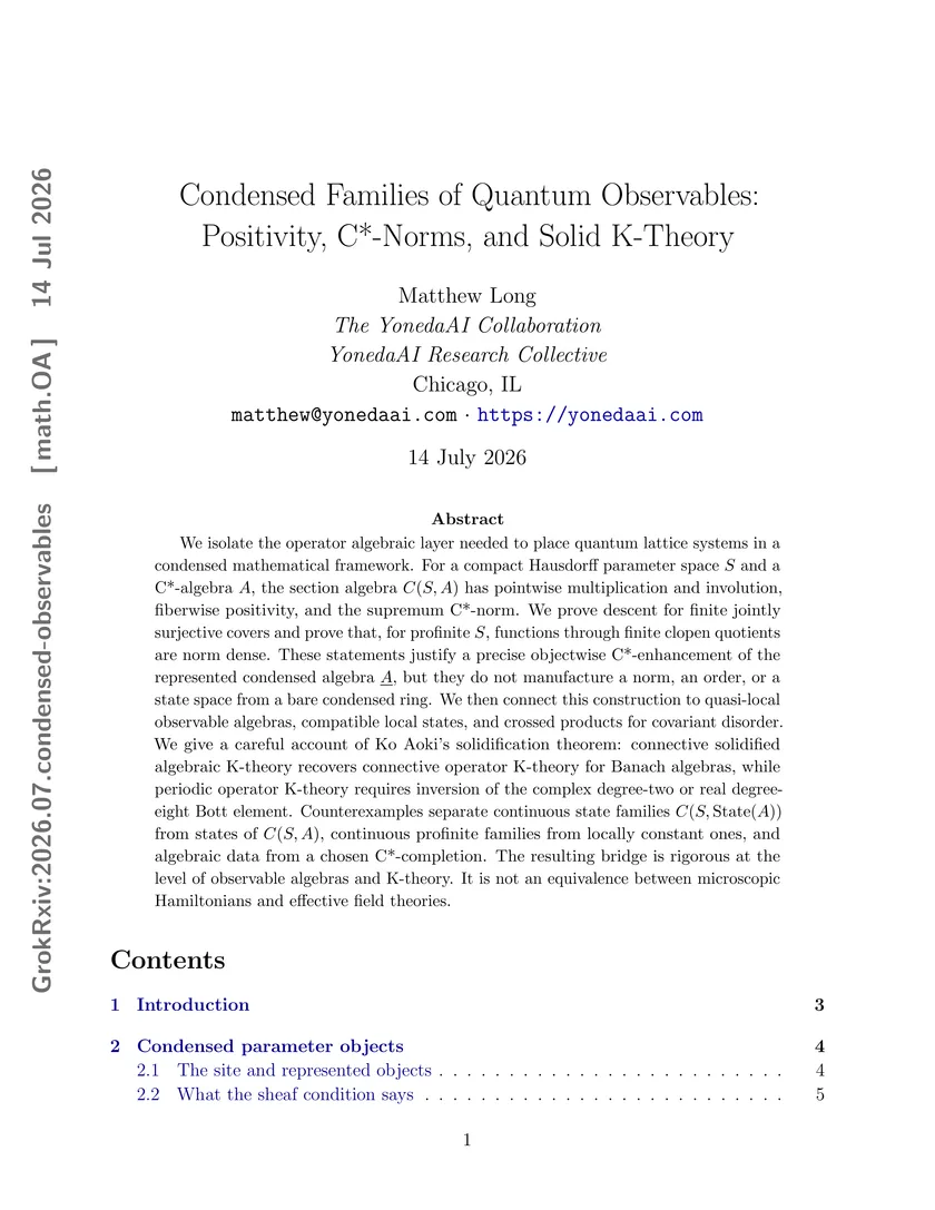 Page one of Condensed Families of Quantum Observables