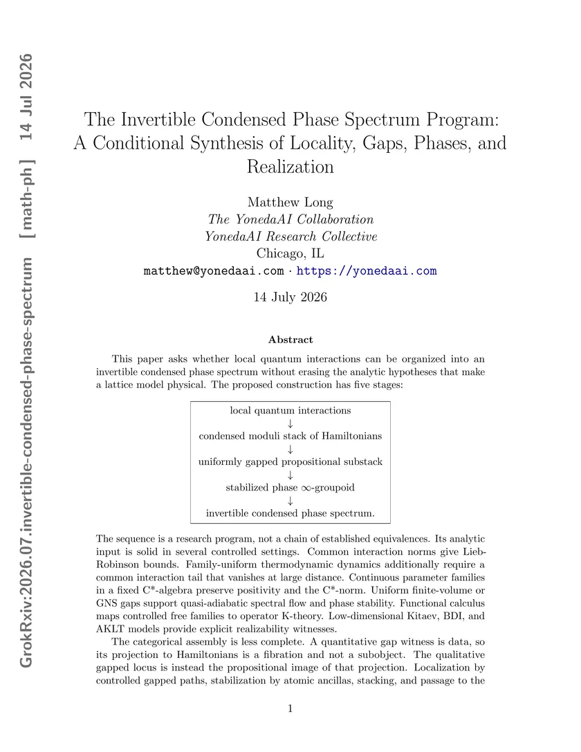 Page one of The Invertible Condensed Phase Spectrum Program
